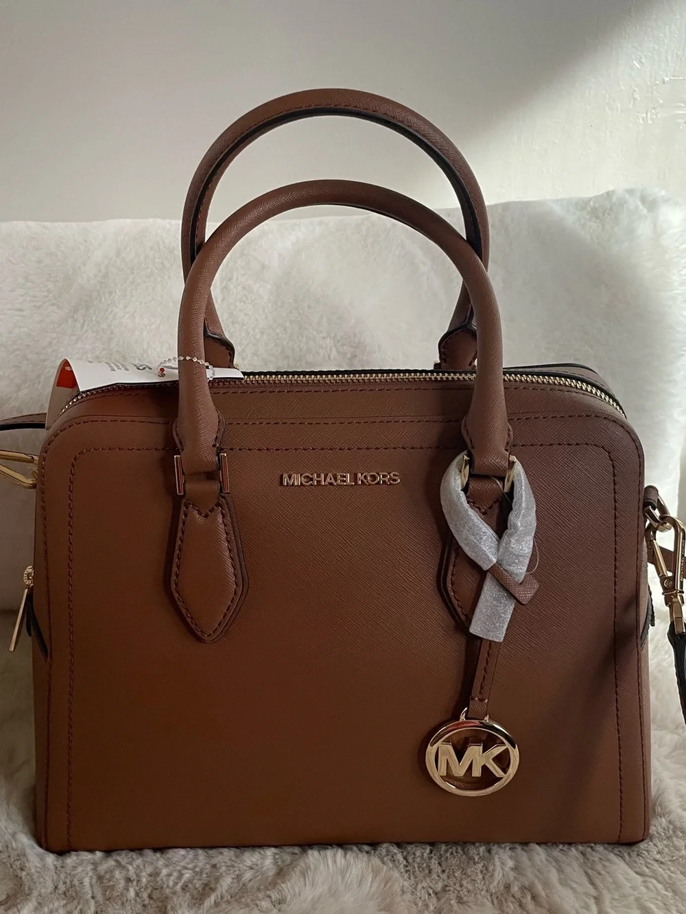 NWT Michael Kors Brown Saffiano Satchel with Gold Hardware
